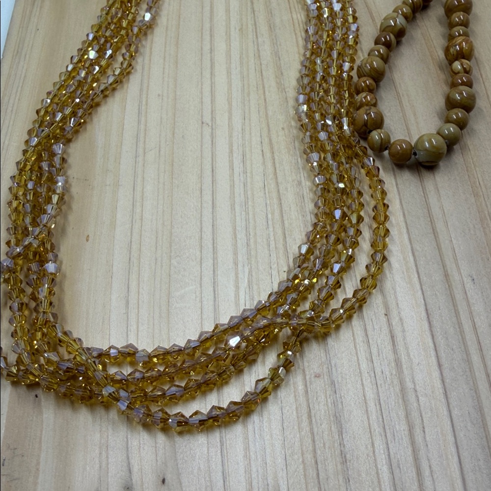 Wooden Jasper & Smoky Quartz Multi-Strand Necklace | Boho Neutral - Picture 9 of 10